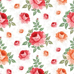 Fotobehang Roses, floral background, seamless pattern © Kotkoa
