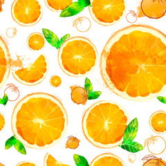 Orange seamless patterns of sliced ​​fruit