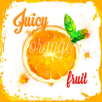 Orange vector juicy patterns of sliced fruit and leaves