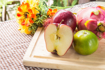 Ripe fruit on wood table