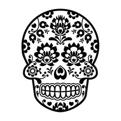 Mexican sugar skull - Polish folk art style - Wycinanka