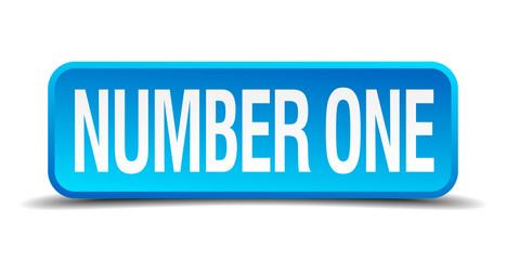 number one blue 3d realistic square isolated button