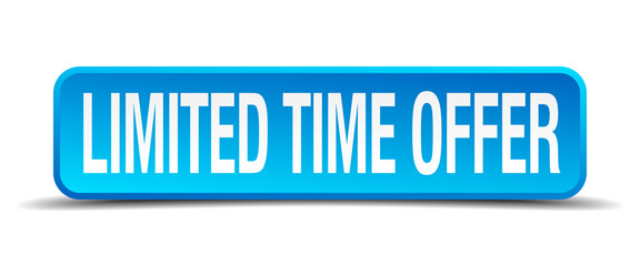 limited time offer blue 3d realistic square isolated button