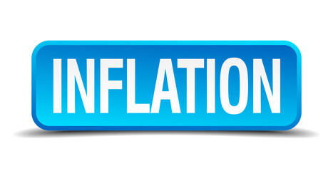 Inflation blue 3d realistic square isolated button