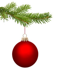 Rote Weihnachtskugel am Zweig