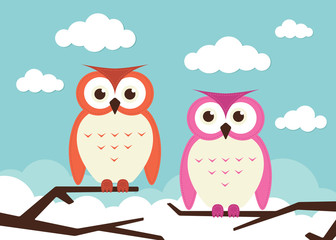 2 owls on a branches