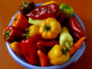 fresh harvested home grown sweet peppers