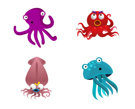 Octopus and cute sea animals vector