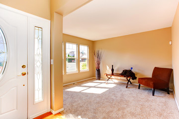 Empty house interior. Entrance hallway and living room