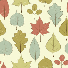 Vintage seamless pattern, autumn leaves