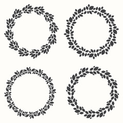 Set of wreaths, silhouette, leaf design, vector illustration