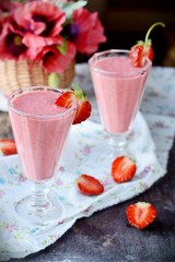 Two glasses of strawberry cocktail