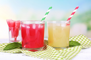Watermelon cocktail and melon smoothie