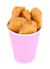 Fried chicken nuggets in cup isolated on white