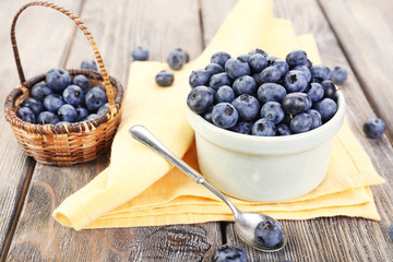Fresh blueberries on wooden table