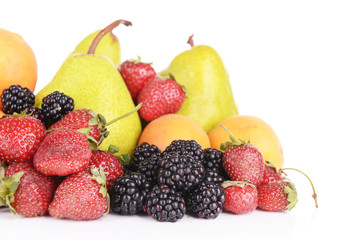 Ripe fruits and berries isolated on white