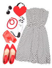 Outfit of clothes and woman accessories
