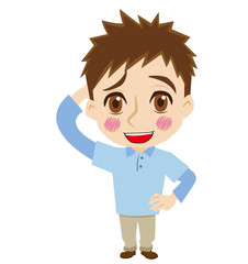 はにかむ二頭身の男性