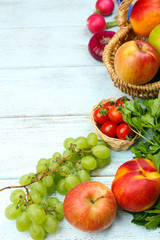 Naklejka na ściany i meble Summer frame with fresh organic vegetables and fruits