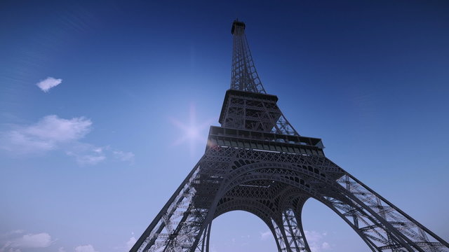 Airplane flying over the Eiffel Tower