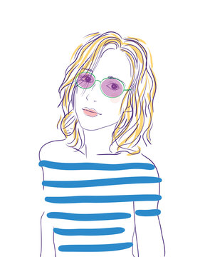 girl wearing sunglasses, striped shirt clip art preview