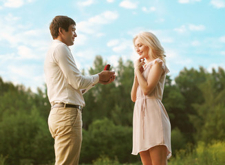 Love, relationship, couple, wedding, romantic man proposing to a