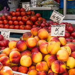 Fresh Organic Peaches at local market in Poland.