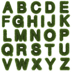  upper letters of green grass alphabet isolated on white backgro