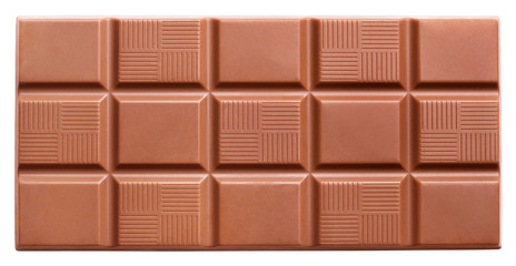 Milk chocolate bar isolated on white with clipping path