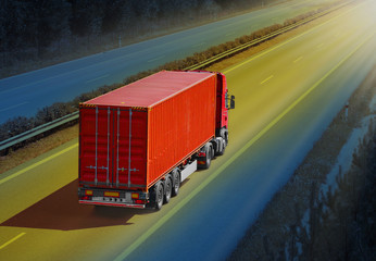 Container truck on the highway.