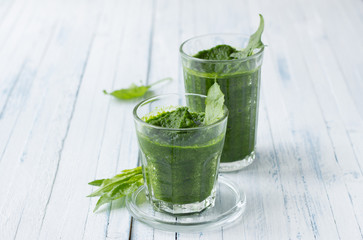 Smoothie spinach and cucumber with fresh spinach leaves