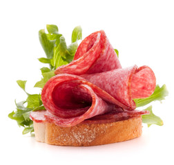 sandwich with salami sausage on white background  cutout