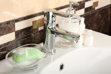 Bar of soap in bathroom