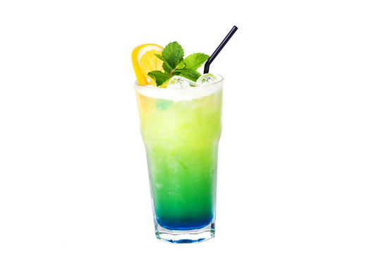 Blue Green Cocktail With Orange And Mint