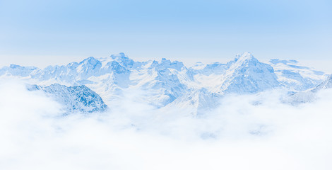 Fototapeta na wymiar Snow Mountain Landscape with Blue Sky from Jungfrau Region