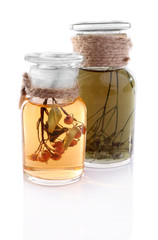 Bottle of herbal tincture on white background isolated