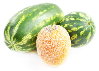 Melon and watermelons isolated on white