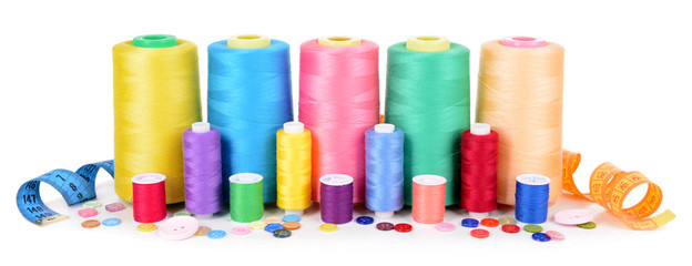 Colorful skeins of thread isolated on white