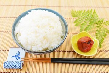 一膳のご飯と梅干し