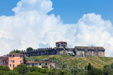 Fototapeta na wymiar Fortress on the hill of Sarzanello, Sarzana, Italy