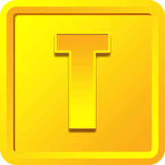 T in gold Color on a Frame background.