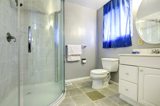 Bathroom interior with glass door shower