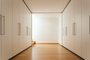 Interior, long corridor with wardrobes