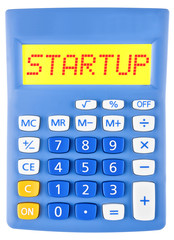 Calculator with STARTUP on display isolated on white background