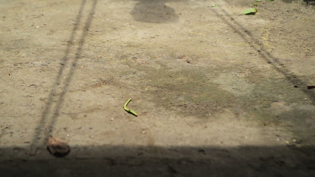 Shadow of unrecognizable boy child on a swing seat in summer aft