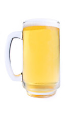 Frosty glass of light beer set isolated on a white background
