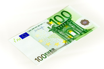 Obraz na płótnie Canvas Euro Geldschein 100 auf weissem Hintergrund
