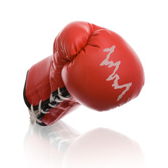 Boxhandschuh mit Börsen Kurs isoliert auf weißem Hintergrund