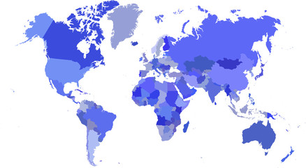Fototapeta na wymiar Blue Map of the World - Countries