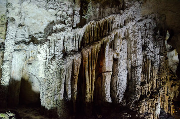 Stalactites. Cave Emine Bair Khosar in Crimea.